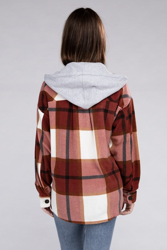 Plaid Drawstring Hooded Fleece Shacket king-general-store-5710.myshopify.com