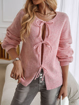 Devine Tied Round Neck Dropped Shoulder Cardigan