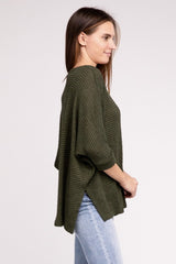 V-Neck Hi-Low Hem Jacquard Sweater king-general-store-5710.myshopify.com