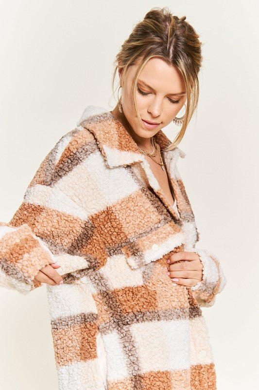 Plus Fuzzy Plaid Teddy Jacket king-general-store-5710.myshopify.com