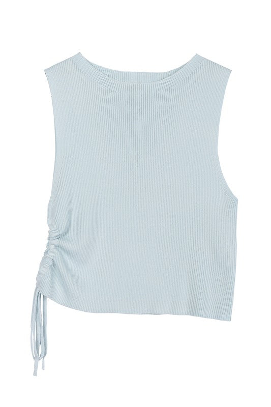 Ribbed Sleeveless Top with Side Ruched Detail king-general-store-5710.myshopify.com