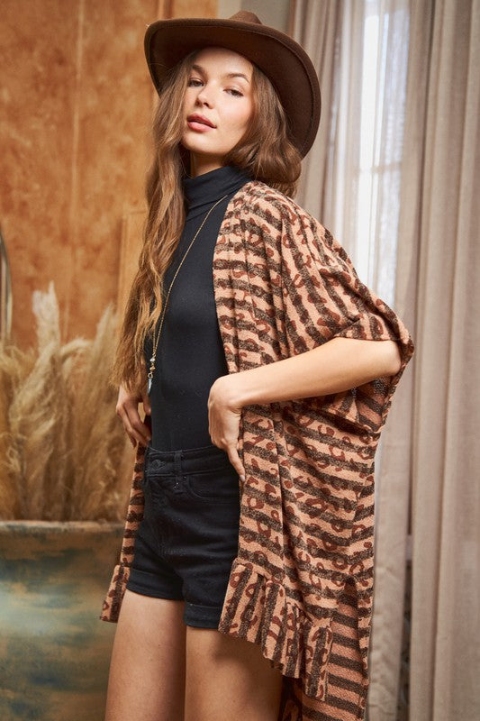 Animal Print Hi-Lo Ruffle Kimono