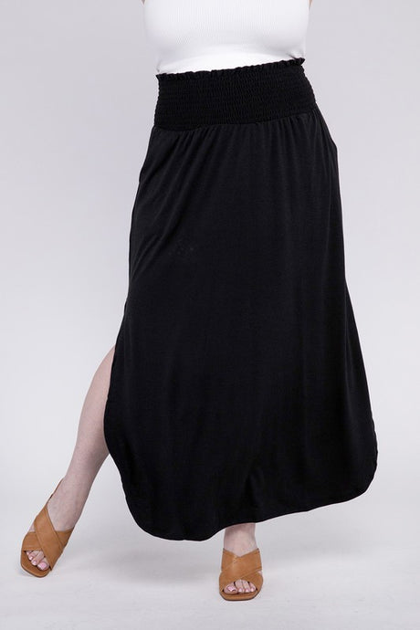 Plus Smocked Waist Side Slit Maxi Skirt with Pockets king-general-store-5710.myshopify.com