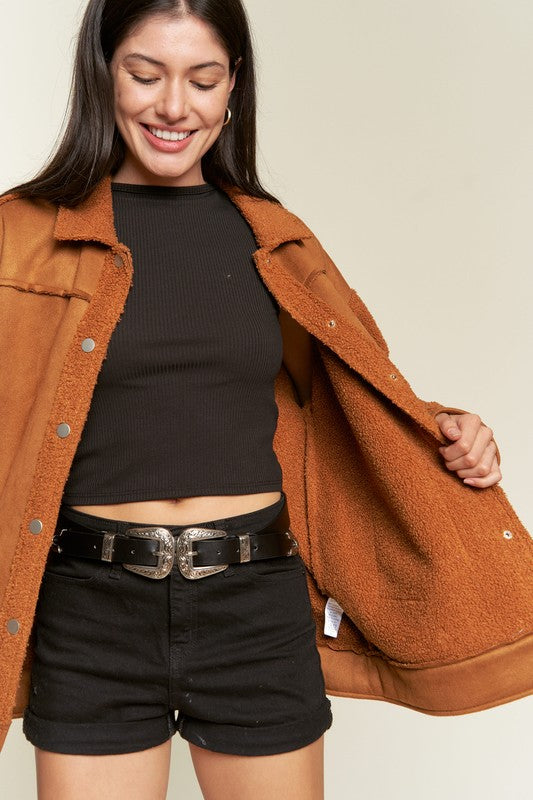 Plus Faux Fur and Suede Jacket king-general-store-5710.myshopify.com