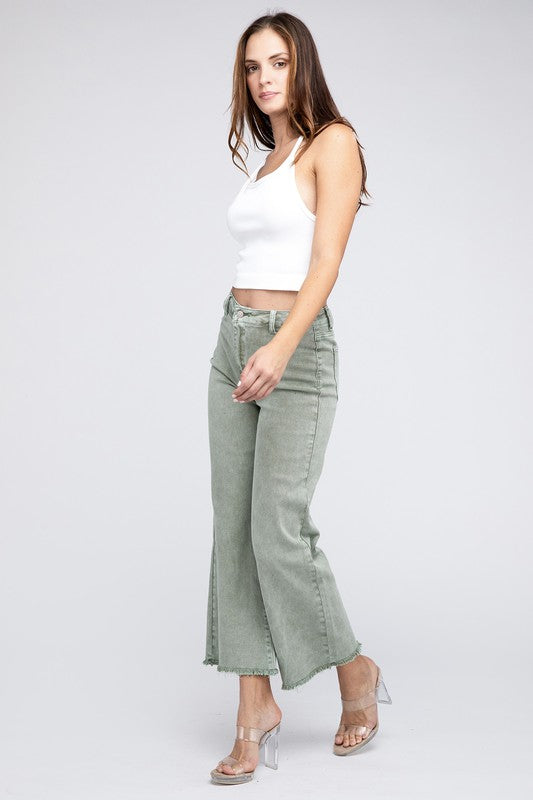 Acid Wash Frayed Cutoff Hem Straight Wide Pants king-general-store-5710.myshopify.com