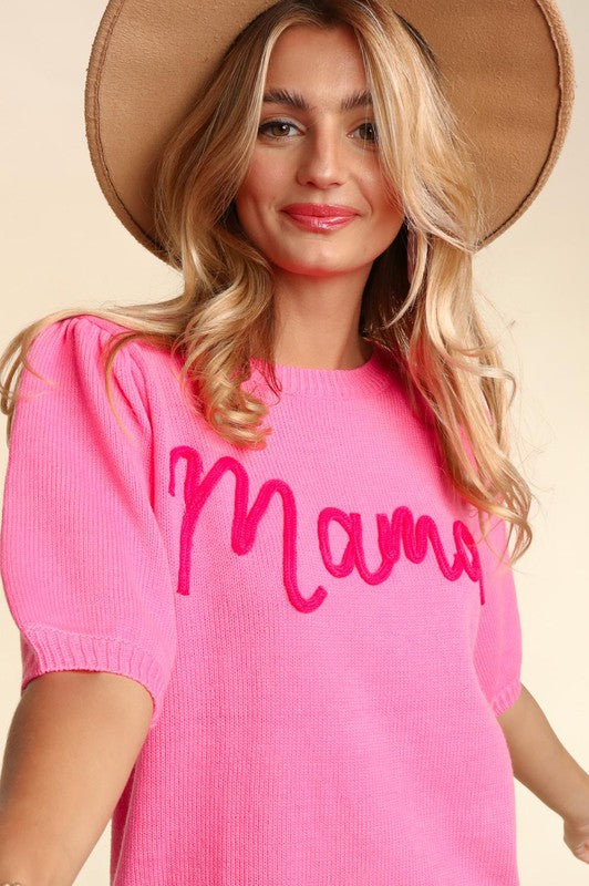 Mama Pop Up Letter Sweater Knit Top