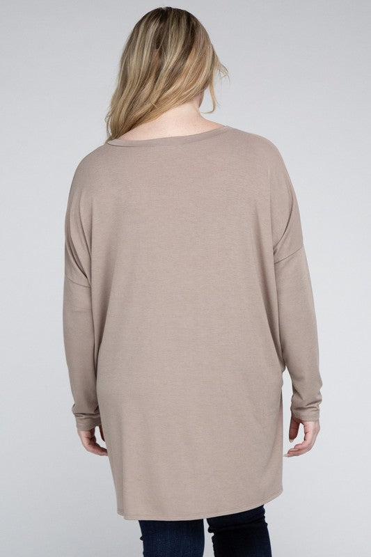 Plus Dolman Sleeve V-Neck Side Slit Hi-Low Hem Top king-general-store-5710.myshopify.com