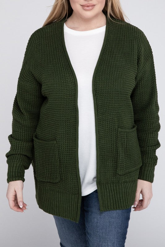 Plus Low Gauge Waffle Open Cardigan Sweater king-general-store-5710.myshopify.com