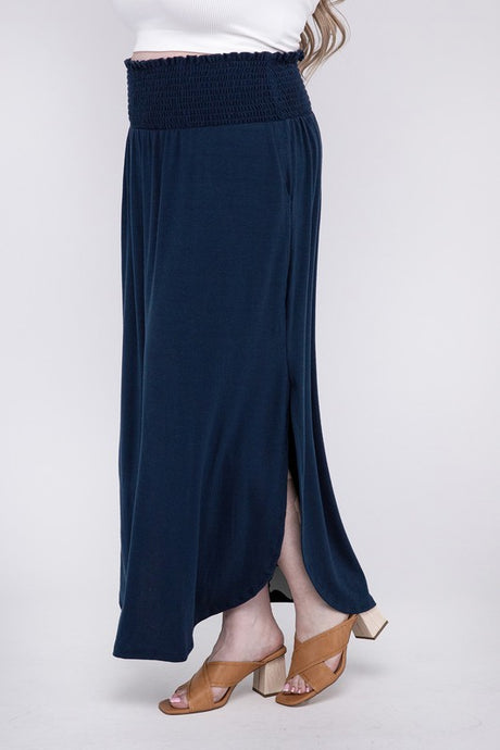 Plus Smocked Waist Side Slit Maxi Skirt with Pockets king-general-store-5710.myshopify.com
