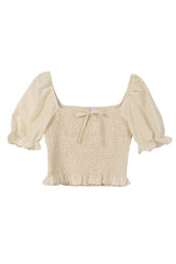 Yellow Puff-Sleeve Smocked Top king-general-store-5710.myshopify.com