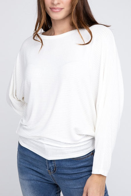 Ribbed Batwing Long Sleeve Boat Neck Sweater king-general-store-5710.myshopify.com