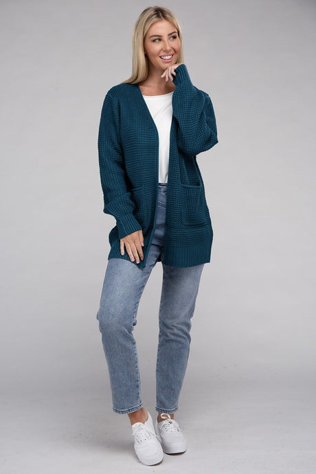 Low Gauge Waffle Open Cardigan Sweater king-general-store-5710.myshopify.com