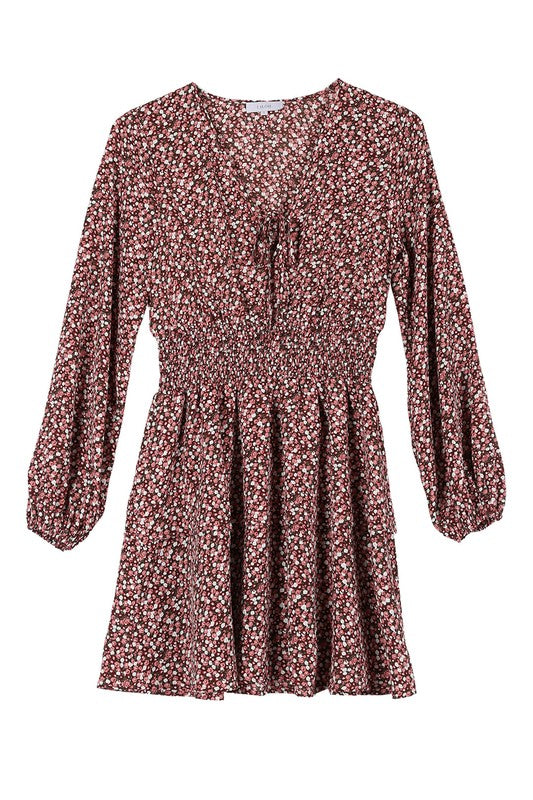 Burgundy Floral Babydoll Dress king-general-store-5710.myshopify.com