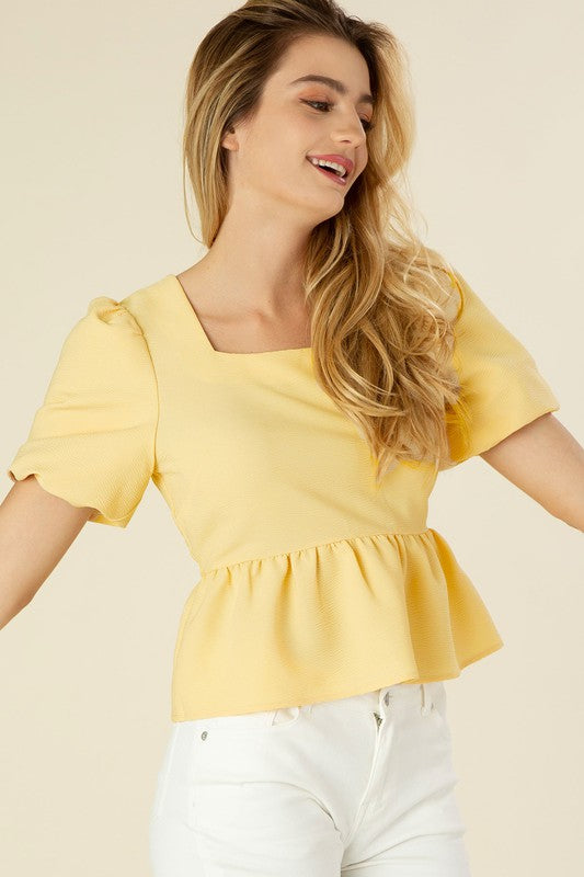 Bubbles Sleeved Blouse with Peplum king-general-store-5710.myshopify.com