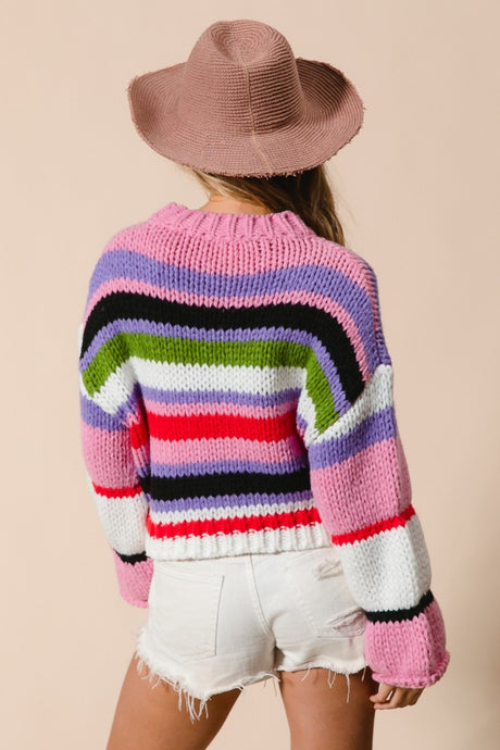 BiBi Multi Color Striped Cropped Sweater