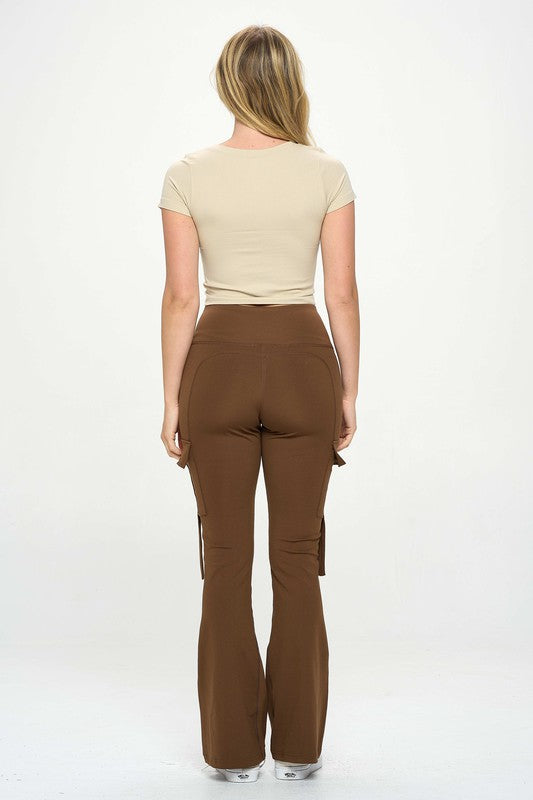 High Waisted Pocket Cargo Flare Casual Leggings king-general-store-5710.myshopify.com