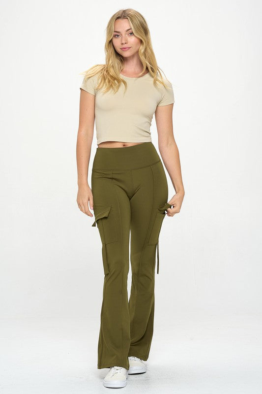 High Waisted Pocket Cargo Flare Casual Leggings king-general-store-5710.myshopify.com