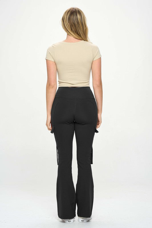 High Waisted Pocket Cargo Flare Casual Leggings king-general-store-5710.myshopify.com