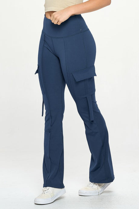 High Waisted Pocket Cargo Flare Casual Leggings king-general-store-5710.myshopify.com