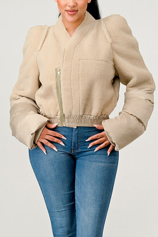 Plush Puff Sleeve Bomber Jacket king-general-store-5710.myshopify.com