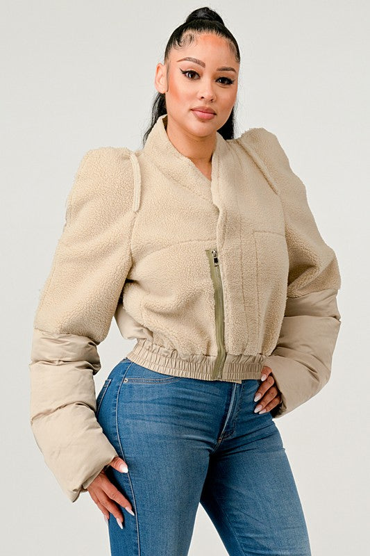 Plush Puff Sleeve Bomber Jacket king-general-store-5710.myshopify.com