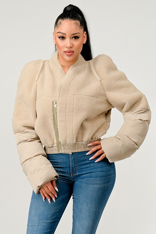 Plush Puff Sleeve Bomber Jacket king-general-store-5710.myshopify.com