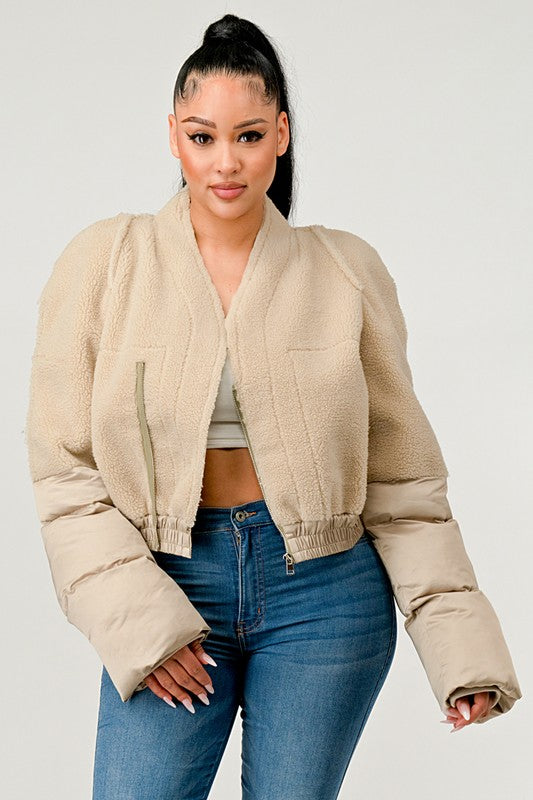 Plush Puff Sleeve Bomber Jacket king-general-store-5710.myshopify.com