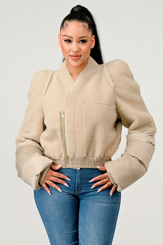 Plush Puff Sleeve Bomber Jacket king-general-store-5710.myshopify.com