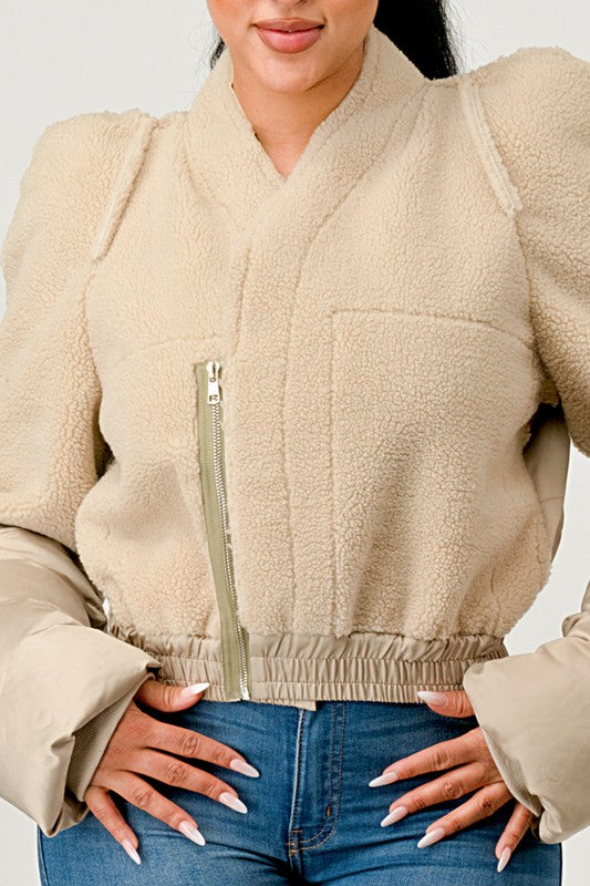 Plush Puff Sleeve Bomber Jacket king-general-store-5710.myshopify.com