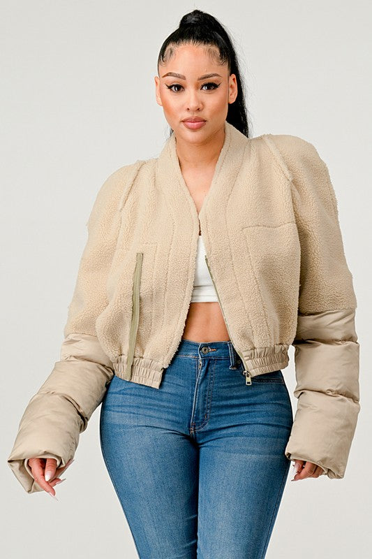 Plush Puff Sleeve Bomber Jacket king-general-store-5710.myshopify.com