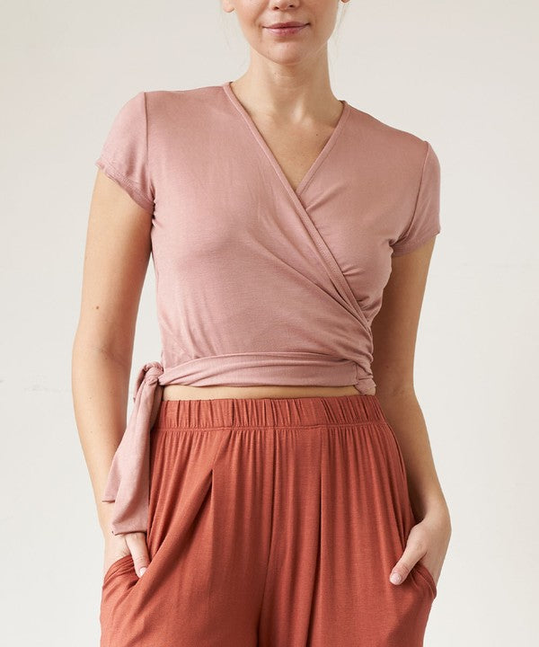 BAMBOO Wrap Cropped Cap Sleeve Top king-general-store-5710.myshopify.com