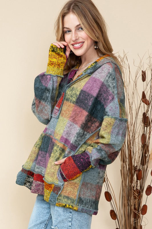 Red Green Mustard Plaid Inside-out Hood Tunic king-general-store-5710.myshopify.com