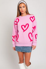 Long Sleeve Round Neck Heart Printed Sweater king-general-store-5710.myshopify.com