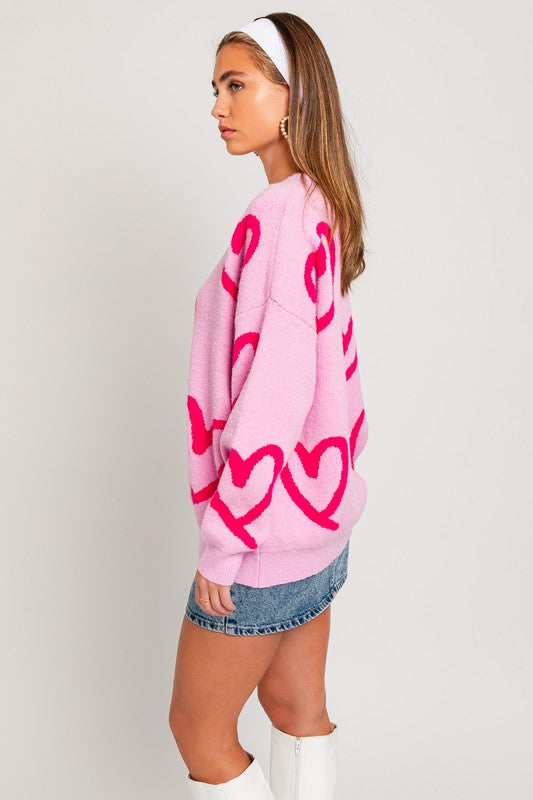 Long Sleeve Round Neck Heart Printed Sweater king-general-store-5710.myshopify.com