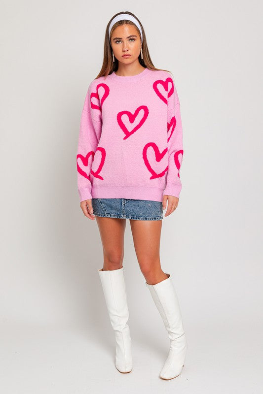 Long Sleeve Round Neck Heart Printed Sweater king-general-store-5710.myshopify.com