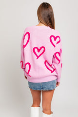 Long Sleeve Round Neck Heart Printed Sweater king-general-store-5710.myshopify.com