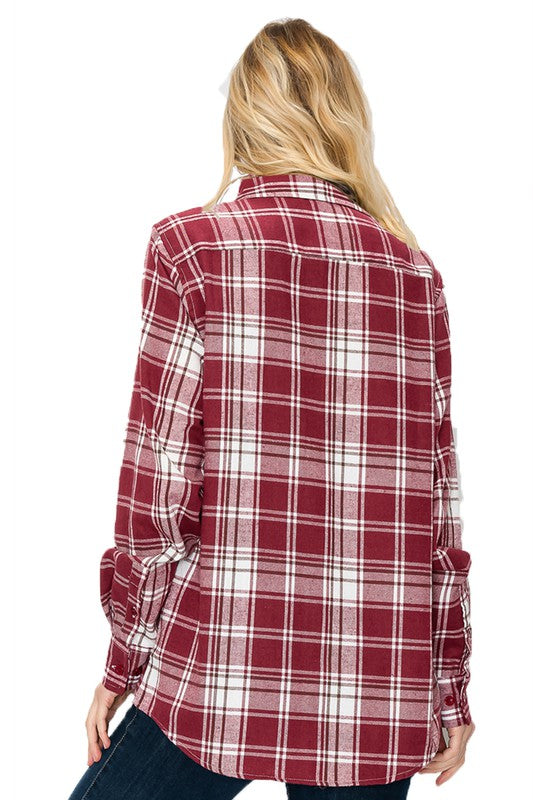 Boyfriend Fit Checker Plaid Flannel Long Sleeve Shirt king-general-store-5710.myshopify.com