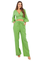 Green Crop Top Pants Set king-general-store-5710.myshopify.com