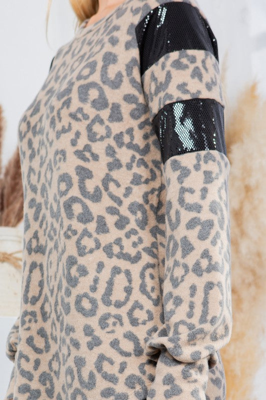 Leopard Print Pullover with Sequin Foil Contrast king-general-store-5710.myshopify.com