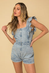 Chic Fitted Ruffle Denim Romper