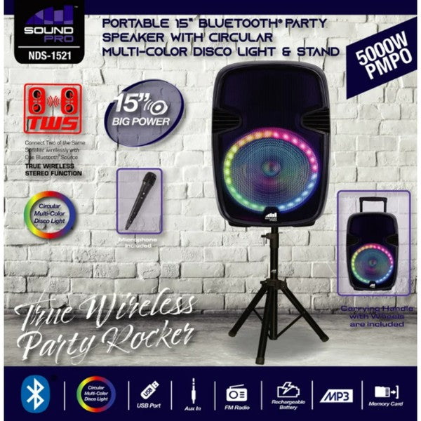 Naxa Portable 15 Inch BT Party Speaker w Lights