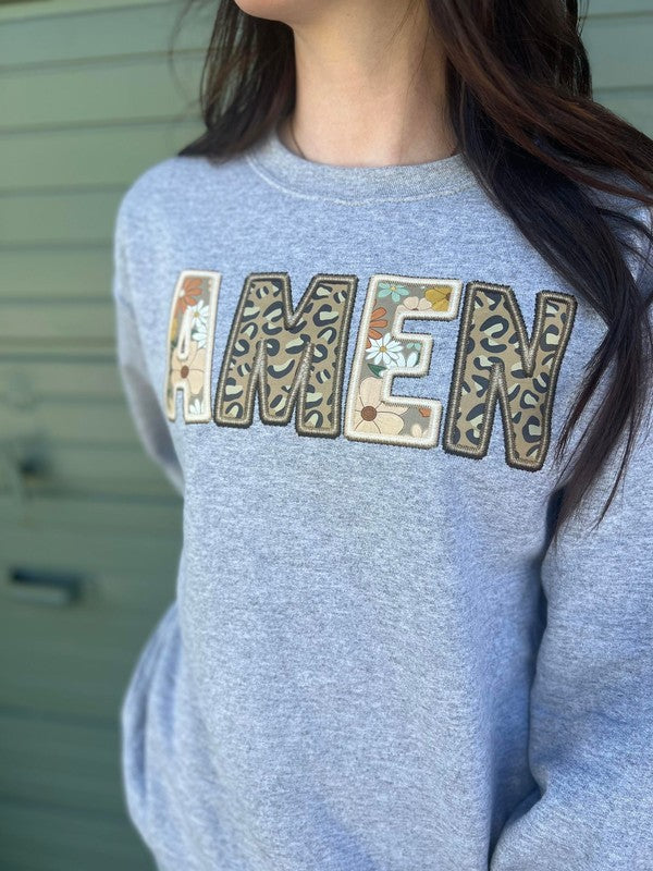 Faux Embroidery Amen Patch Sweatshirt king-general-store-5710.myshopify.com