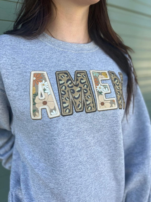 Faux Embroidery Amen Patch Sweatshirt king-general-store-5710.myshopify.com