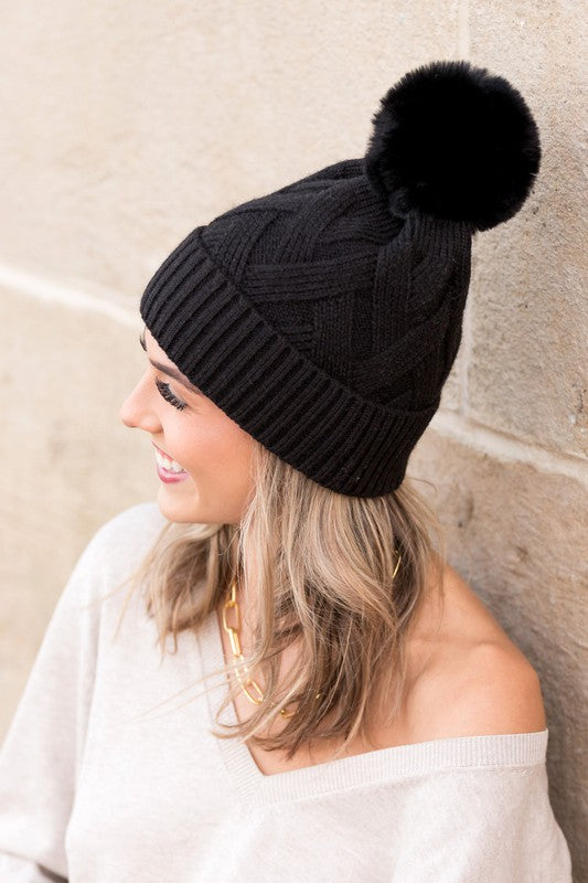 Chunky Knit Fur Pom Beanie king-general-store-5710.myshopify.com