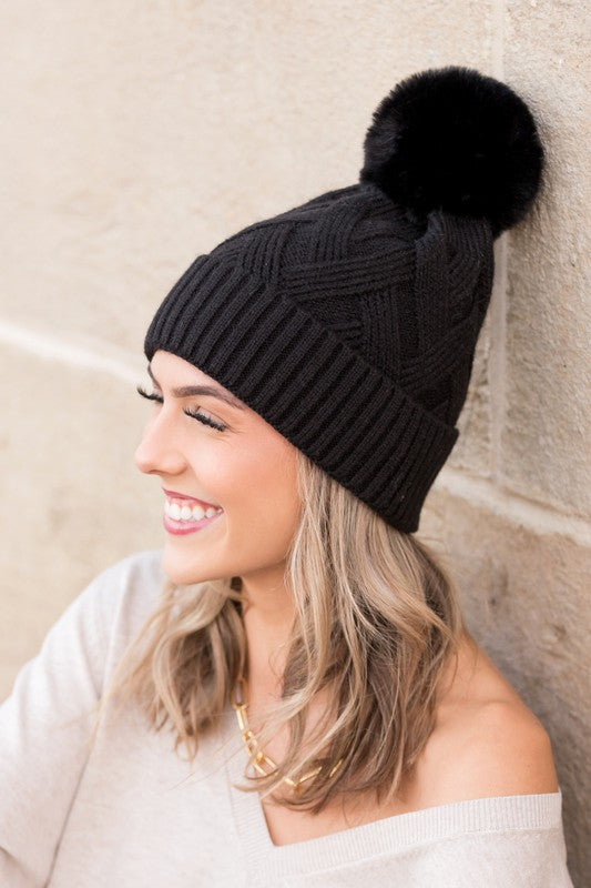 Chunky Knit Fur Pom Beanie king-general-store-5710.myshopify.com