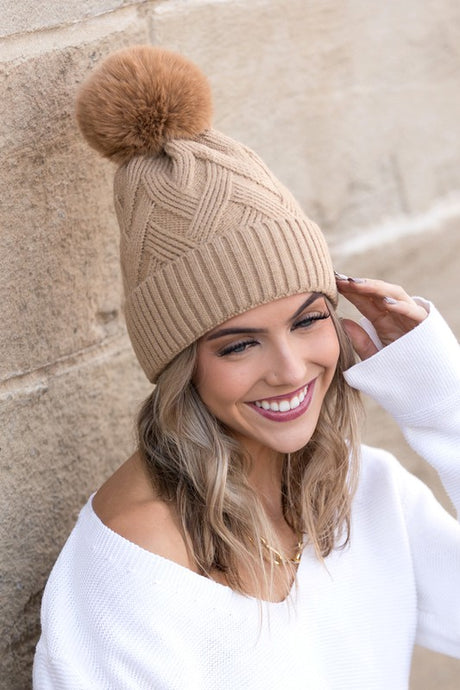 Chunky Knit Fur Pom Beanie king-general-store-5710.myshopify.com