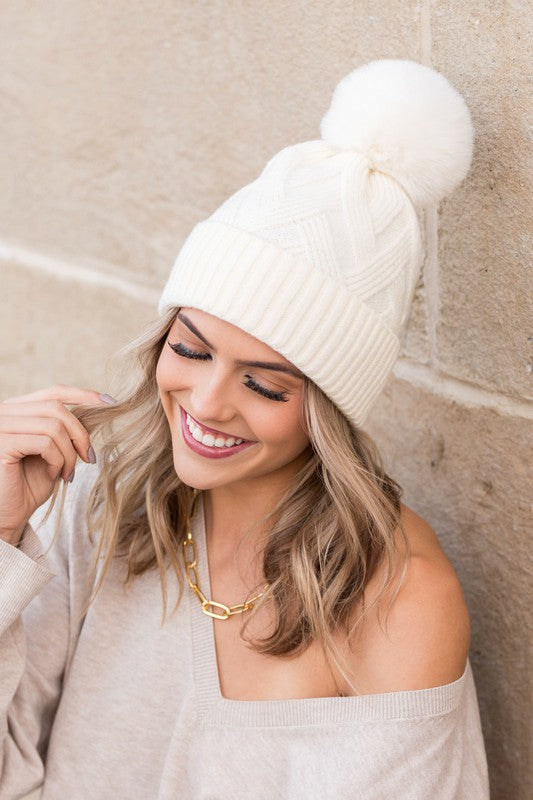 Chunky Knit Fur Pom Beanie king-general-store-5710.myshopify.com