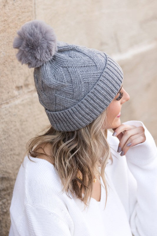 Chunky Knit Fur Pom Beanie king-general-store-5710.myshopify.com