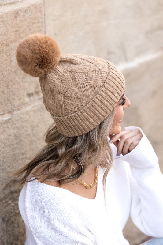 Chunky Knit Fur Pom Beanie king-general-store-5710.myshopify.com