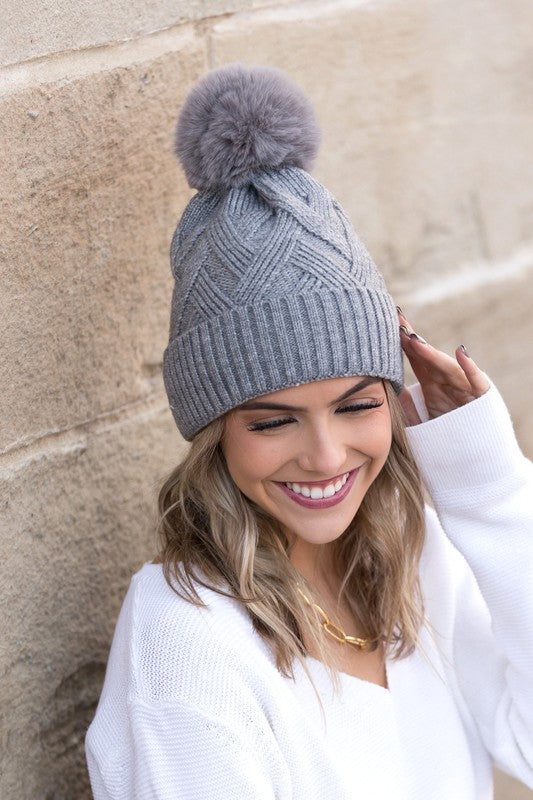 Chunky Knit Fur Pom Beanie king-general-store-5710.myshopify.com